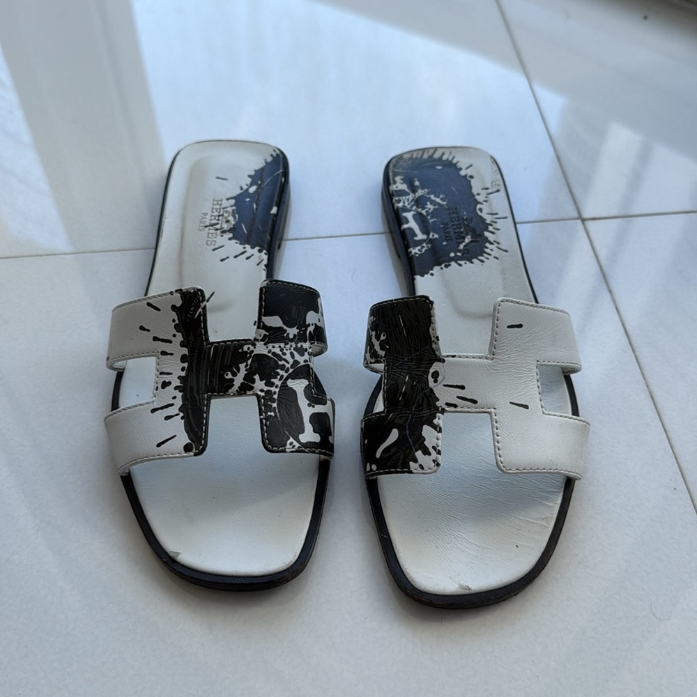 Hermes Oran “Splash” Black & White Authentic Pre-owned - Picture 7 of 9